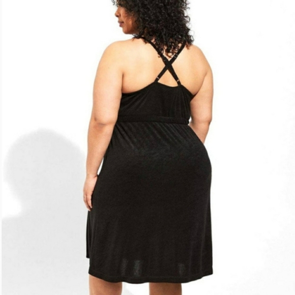 Torrid Midi Lightweight Terry Wrap Cover Up Dress 1X Black Side Slit Stappy Soft - Picture 2 of 16